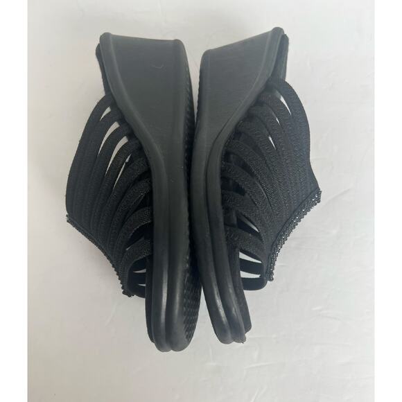 Skechers Rumblers Hotshot Black Rhinestone Wedge Slide Strappy Comfort Sandals 9 - Picture 8 of 14